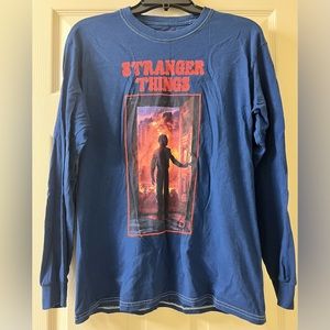 Netflix Stranger Things Long Sleeve Shirt Men’s Size Medium Blue Cotton